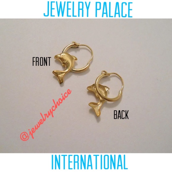 14K Gold Filled Jumping Dolphin Hoop Earrings. - Picture 2 of 7